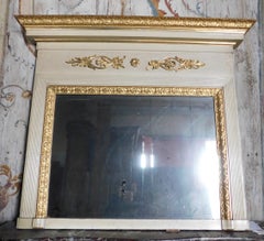 Antique Lacquered and Gilded Fireplace Mirror with Friezes and Hat, 1800, Italy