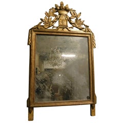 Antique Lacquered and Hand-Gilded Mirror, Louis XVI Style, 18th Century, Italy