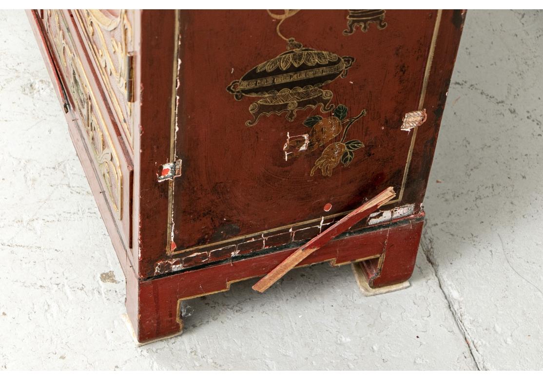 Antique Lacquered And Paint Decorated Chinese Cabinet for Restoration For Sale 5
