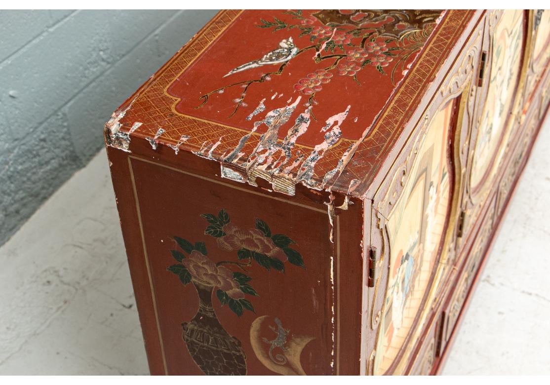 Antique Lacquered And Paint Decorated Chinese Cabinet for Restoration For Sale 8