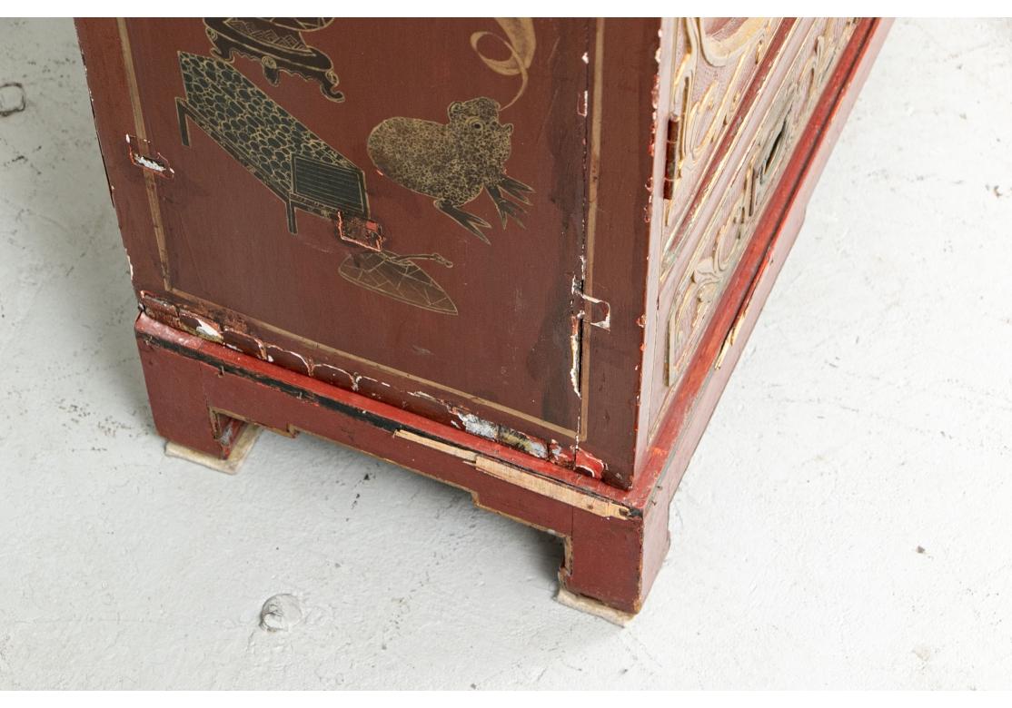 Antique Lacquered And Paint Decorated Chinese Cabinet for Restoration For Sale 9