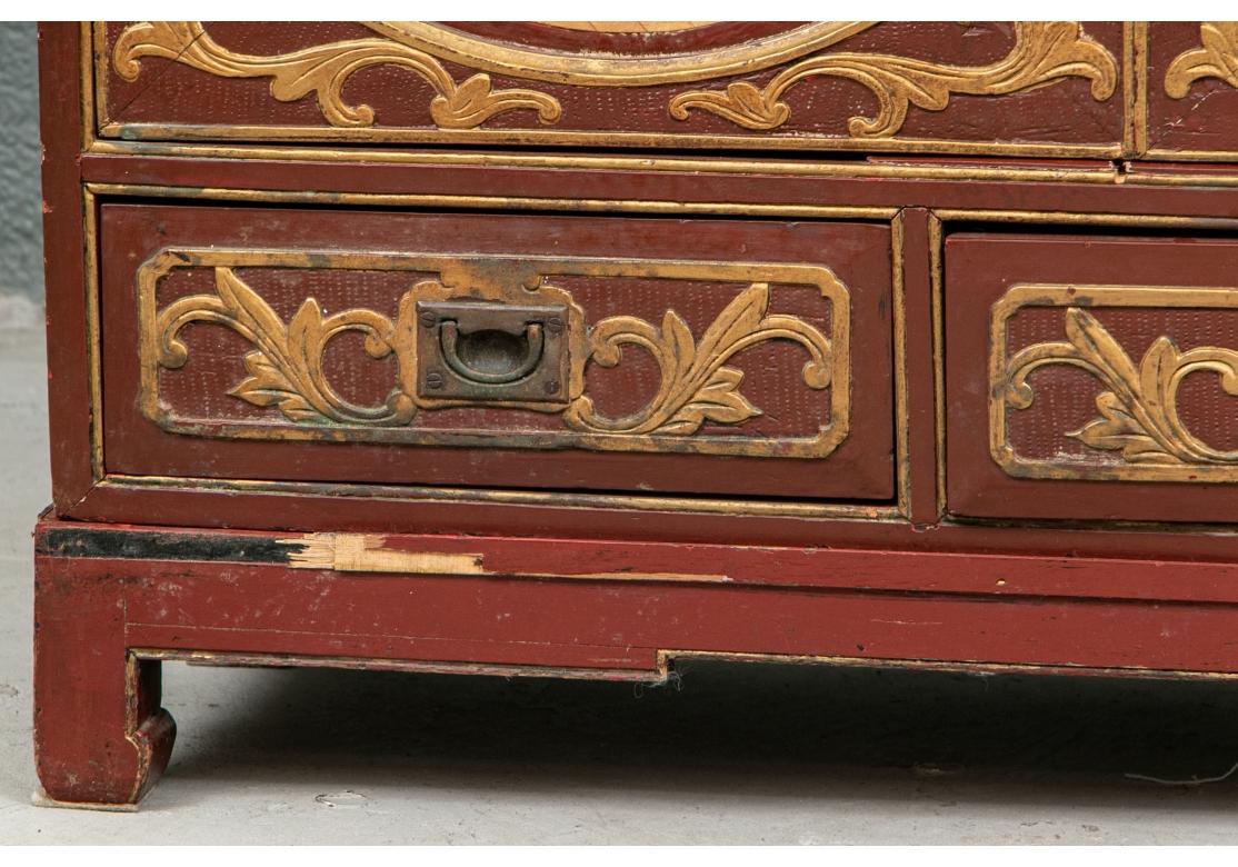 Antique Lacquered And Paint Decorated Chinese Cabinet for Restoration In Distressed Condition For Sale In Bridgeport, CT
