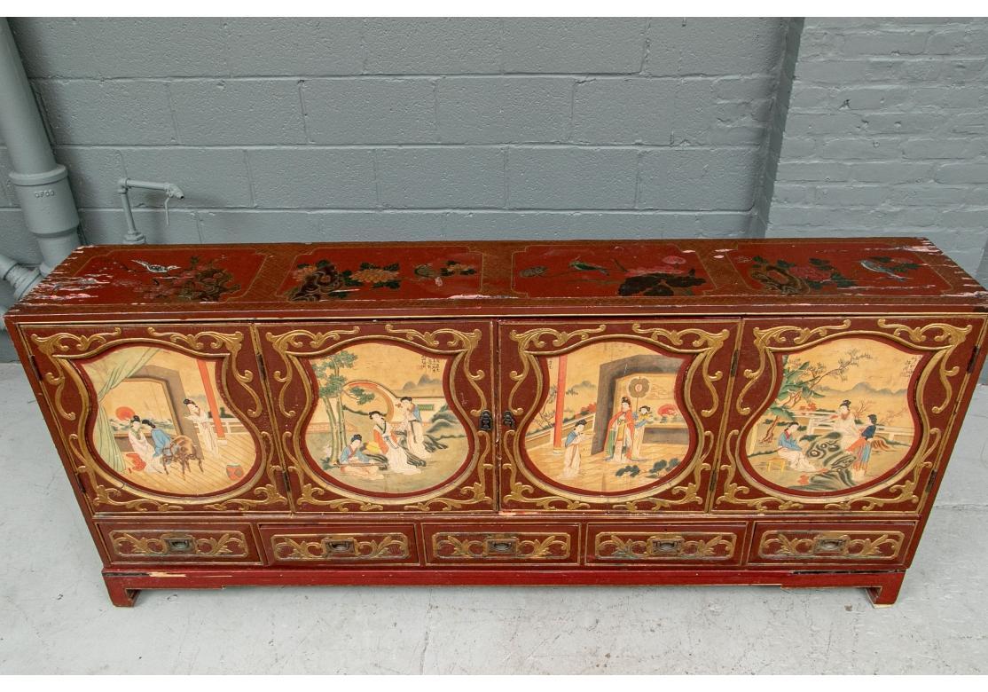 Antique Lacquered And Paint Decorated Chinese Cabinet for Restoration For Sale 1