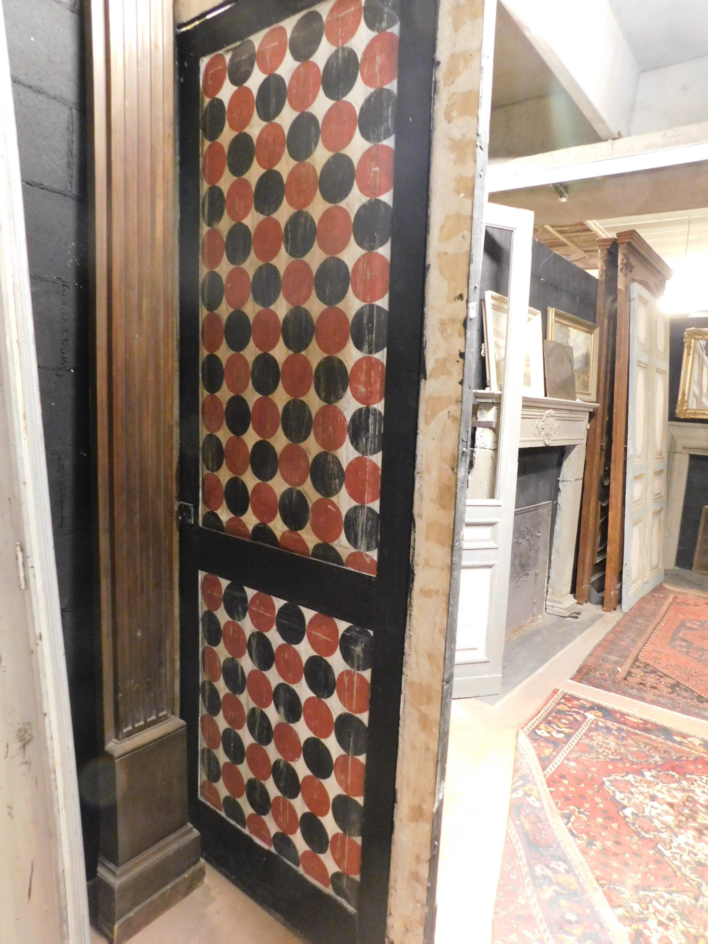 Hand-Painted Antique Lacquered and Painted Door Complete with Frame, 20th Century, Italy