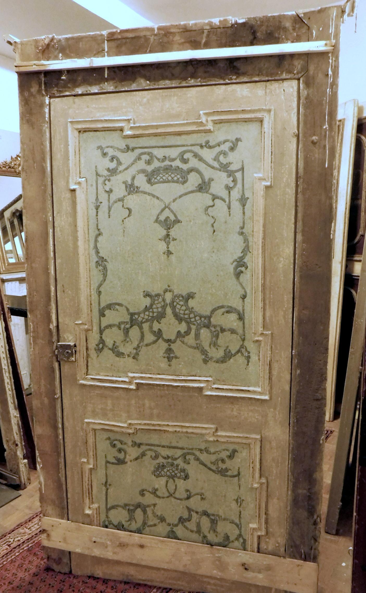 Hand-Carved Antique Lacquered and Painted Door, with Original 18th Century Frame, Italy For Sale