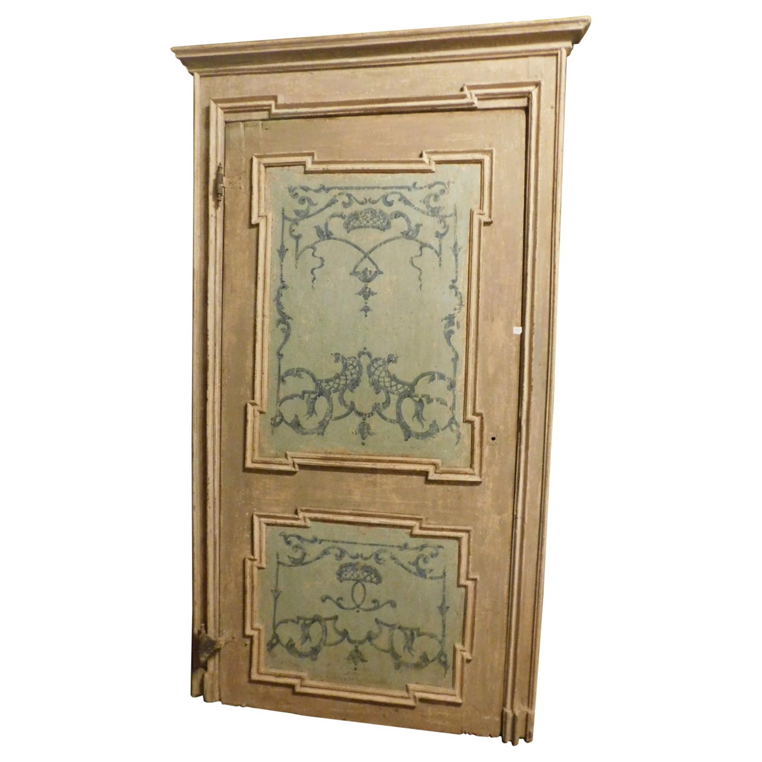 Antique Lacquered and Painted Door, with Original 18th Century Frame, Italy For Sale