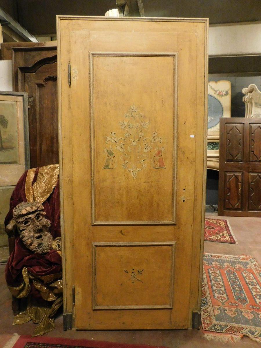 Italian Antique Lacquered and Painted Door, Yellow with Frame, 19th Century, Italy For Sale