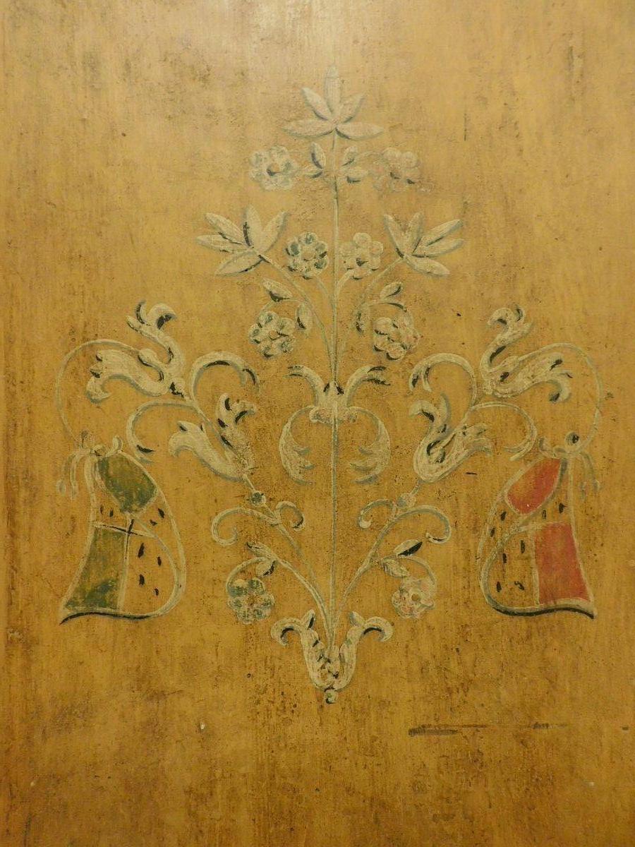 Hand-Painted Antique Lacquered and Painted Door, Yellow with Frame, 19th Century, Italy For Sale