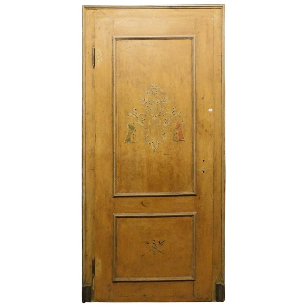 Antique Lacquered and Painted Door, Yellow with Frame, 19th Century, Italy For Sale