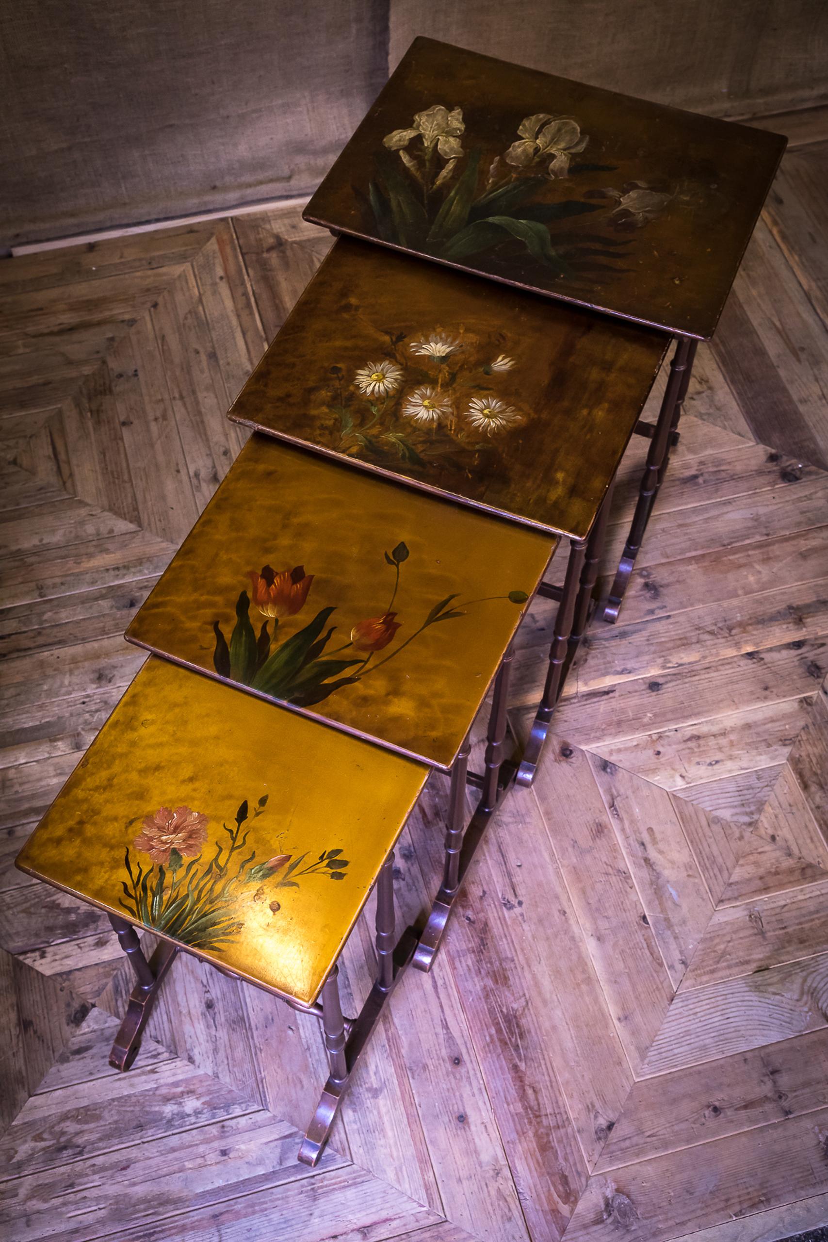 Antique Lacquered and Painted Quartetto Nest of Four Tables 2