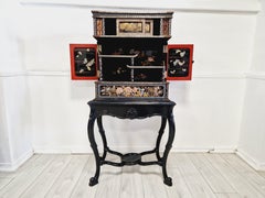 Antique Lacquered Cabinet Japan with Mother of Pearl Inlays