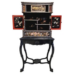 Antique Lacquered Cabinet Japan with Mother of Pearl Inlays
