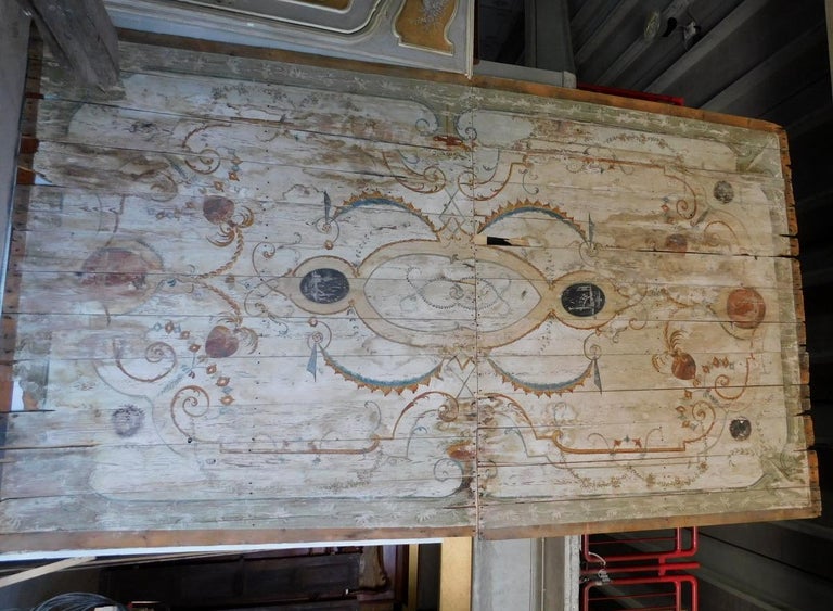 Wood Antique white hand-painted Ceiling, grotesque decor, from Sicily (Italy) '800