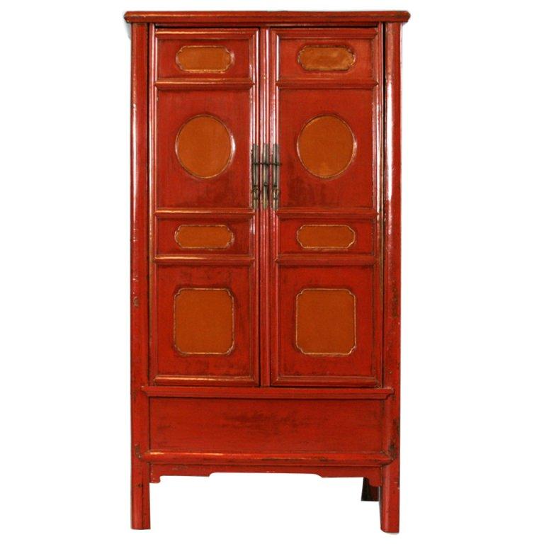 Ancienne armoire chinoise laquée, peinture originale