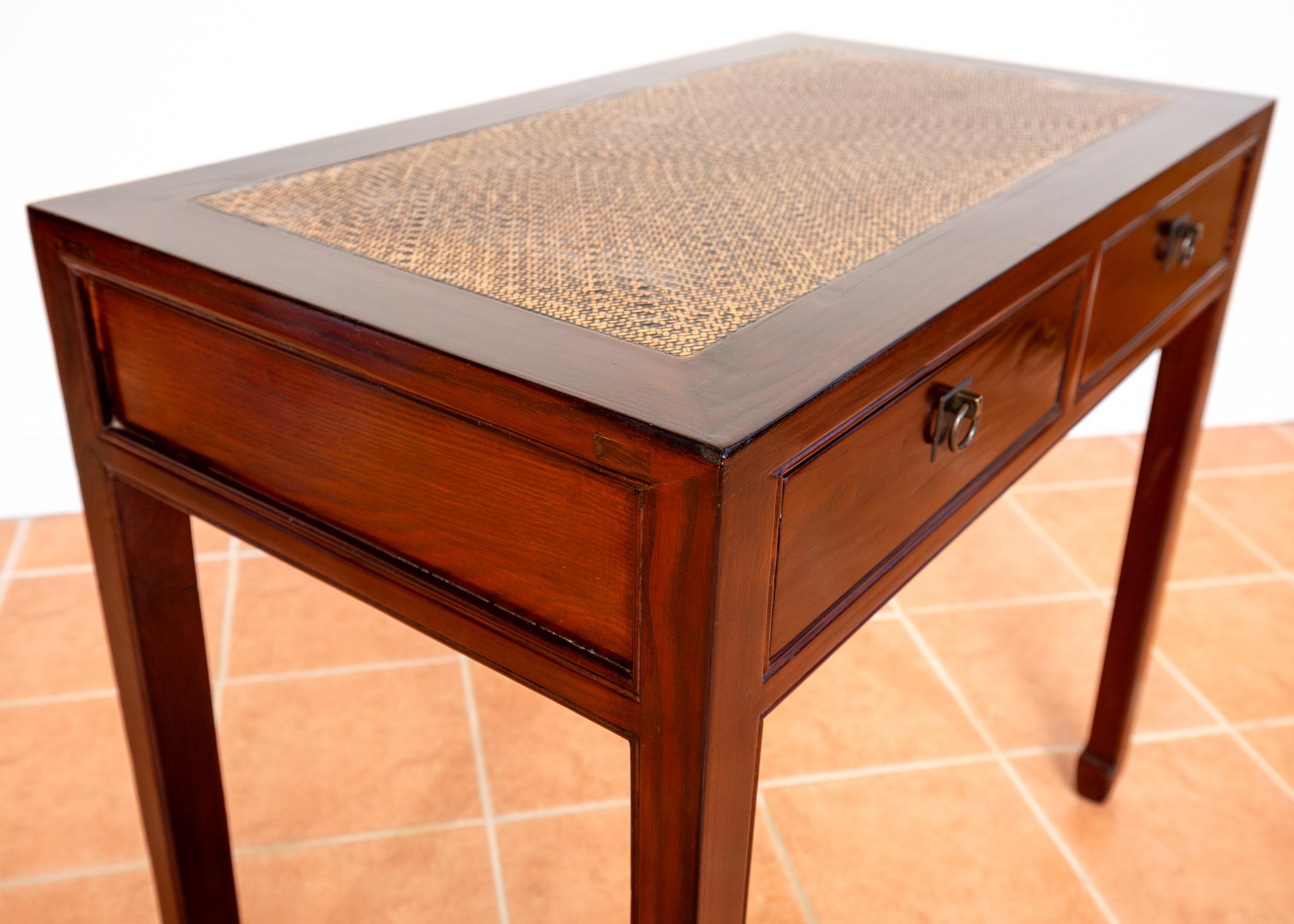 Hand-Carved Antique Lacquered Chinese Console Table Side Desk Inlaid Jumu Elm Early 20th C For Sale
