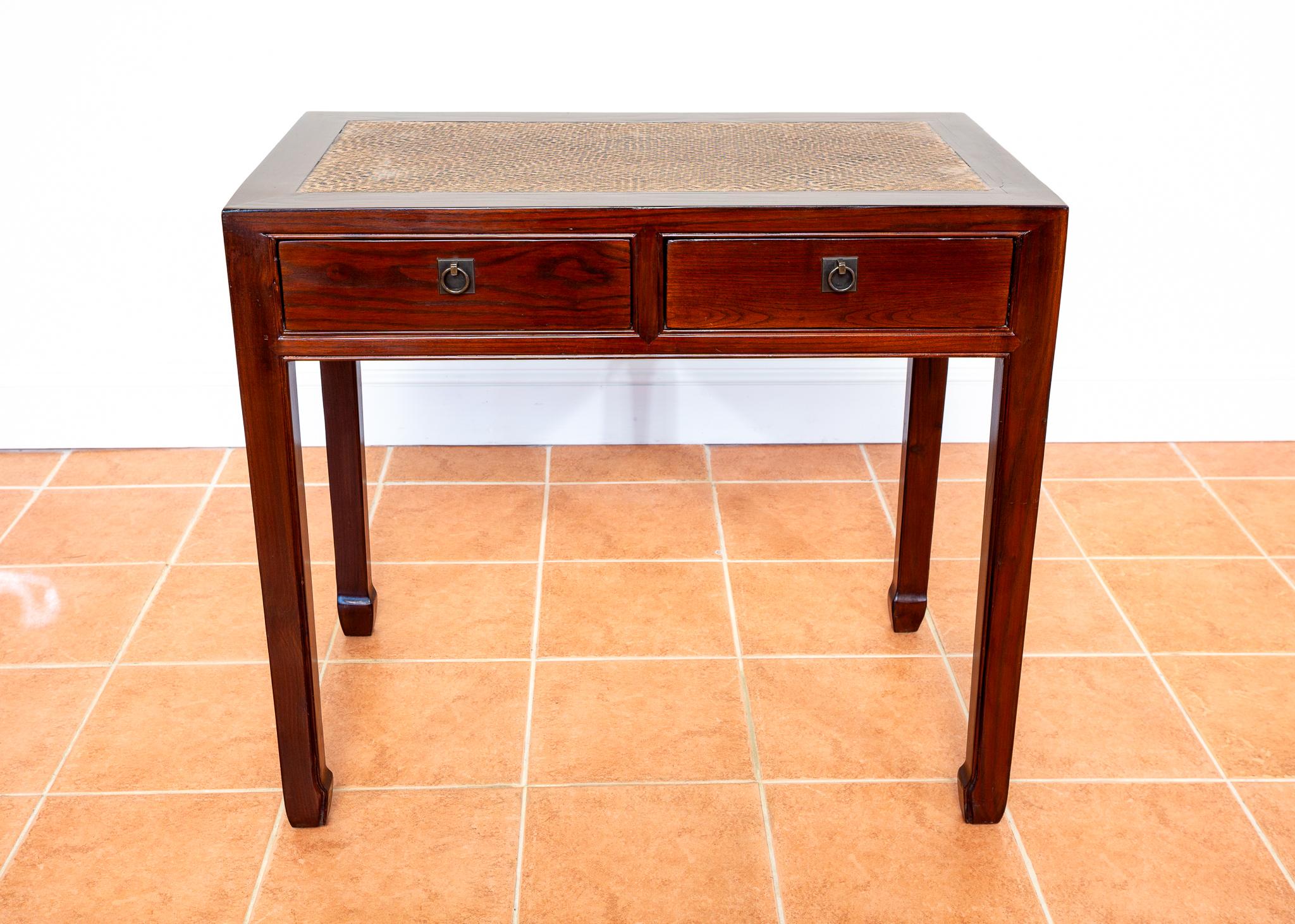 Brass Antique Lacquered Chinese Console Table Side Desk Inlaid Jumu Elm Early 20th C For Sale