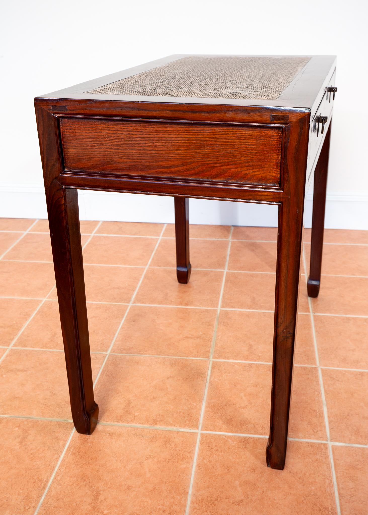 Antique Lacquered Chinese Console Table Side Desk Inlaid Jumu Elm Early 20th C For Sale 1