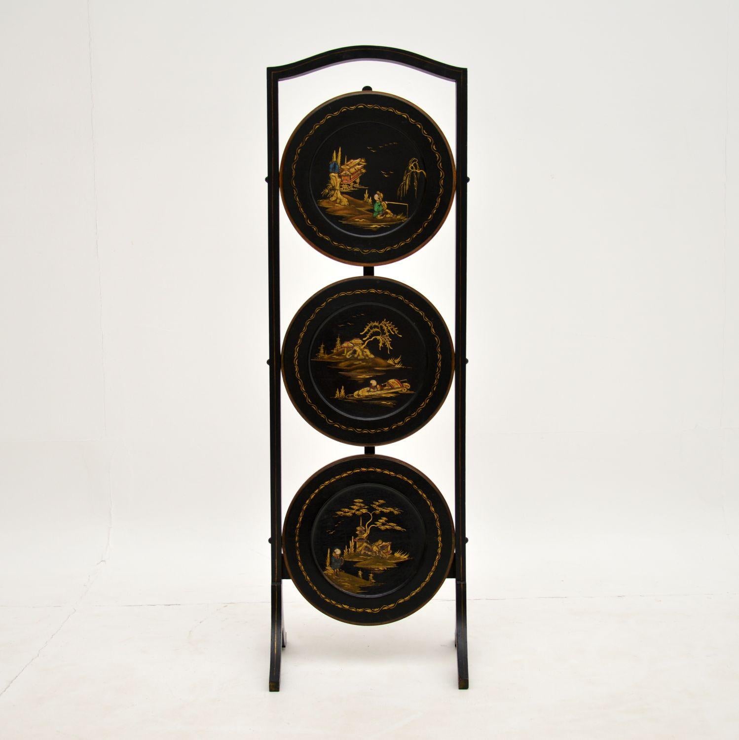 English Antique Lacquered Chinoiserie Cake Stand