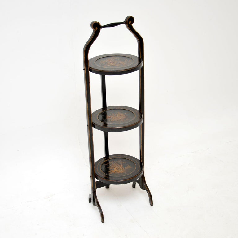 Antique Lacquered Chinoiserie Cake Stand For Sale at 1stDibs