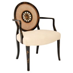 Antique Lacquered Chinoiserie Cane Back Armchair