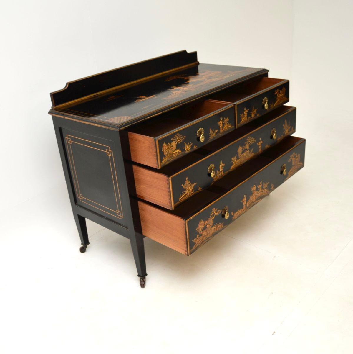 British Antique Lacquered Chinoiserie Chest of Drawers For Sale