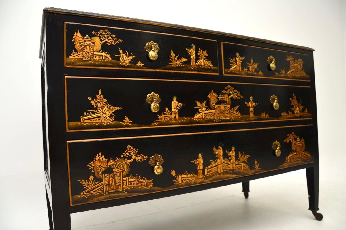 Wood Antique Lacquered Chinoiserie Chest of Drawers For Sale