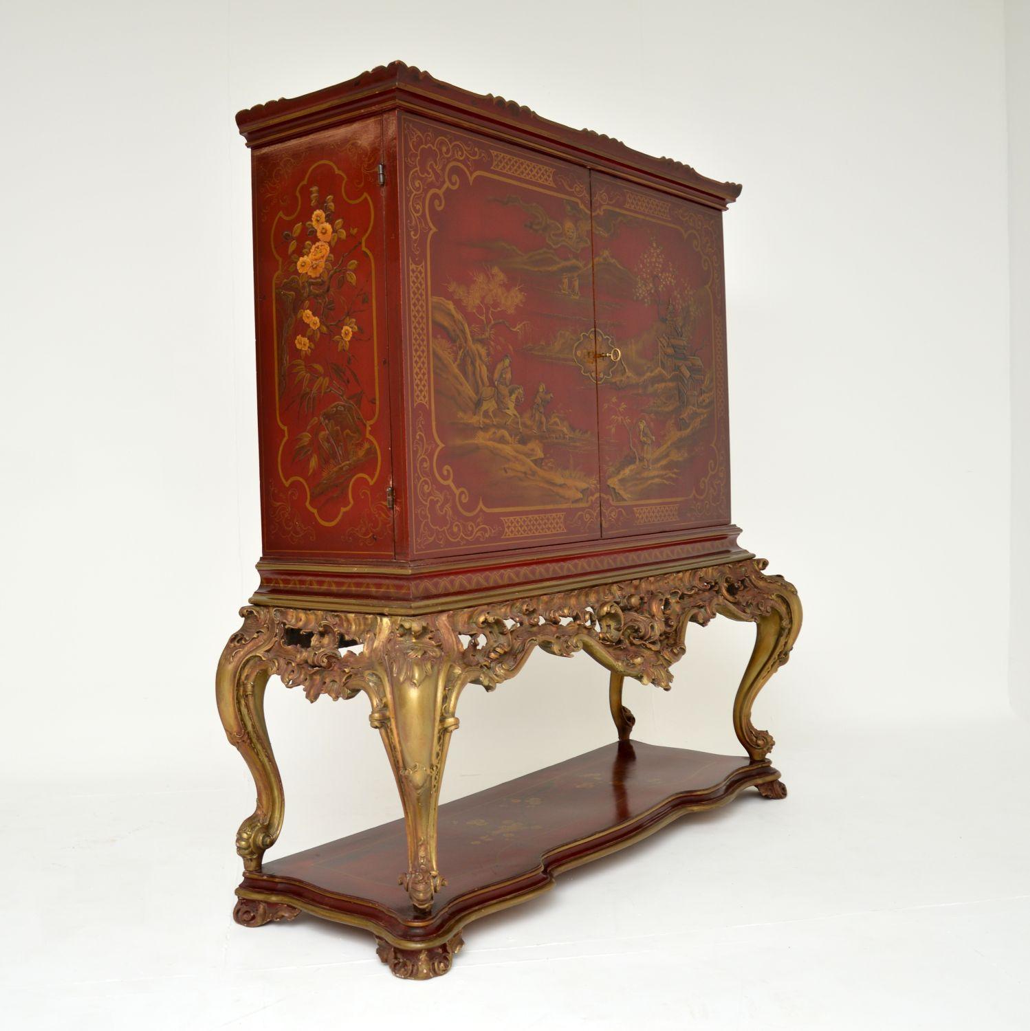 Wood Antique Lacquered Chinoiserie Cocktail Drinks Cabinet