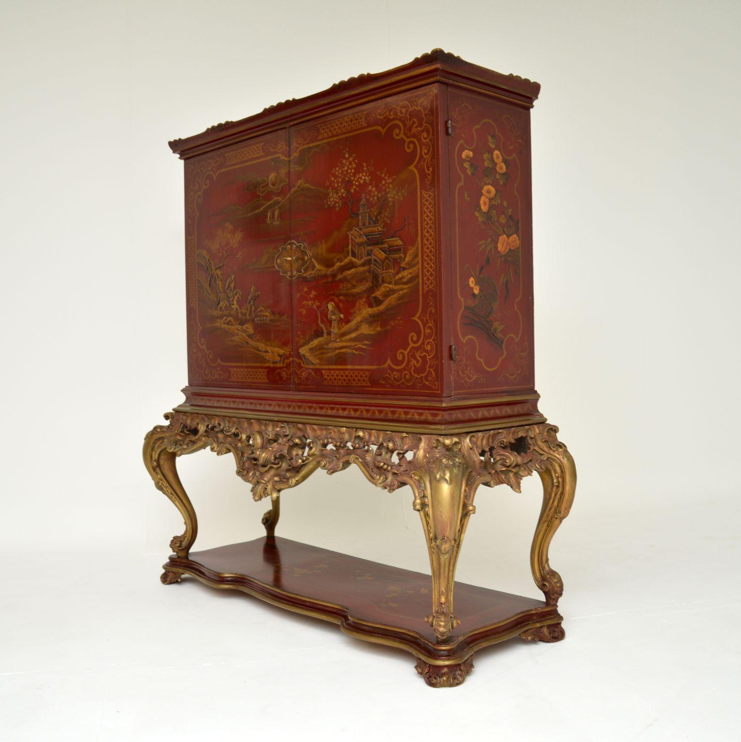 Antique Lacquered Chinoiserie Cocktail Drinks Cabinet 1