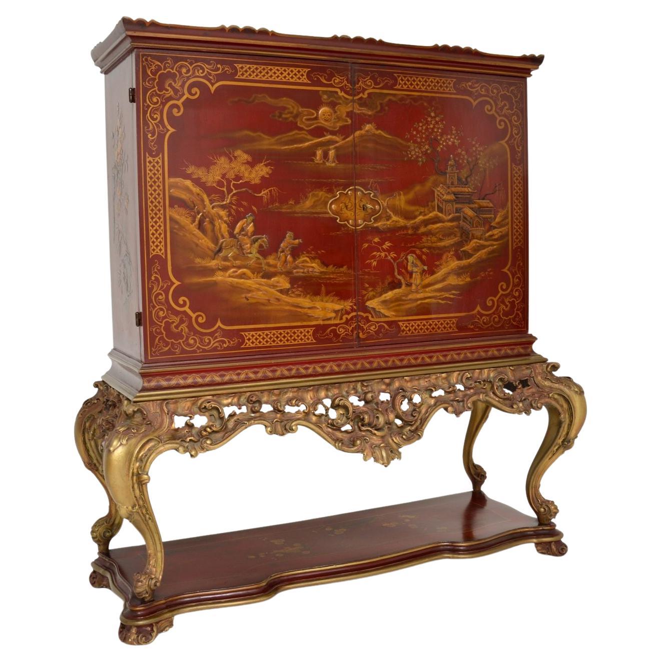 Antique Lacquered Chinoiserie Cocktail Drinks Cabinet