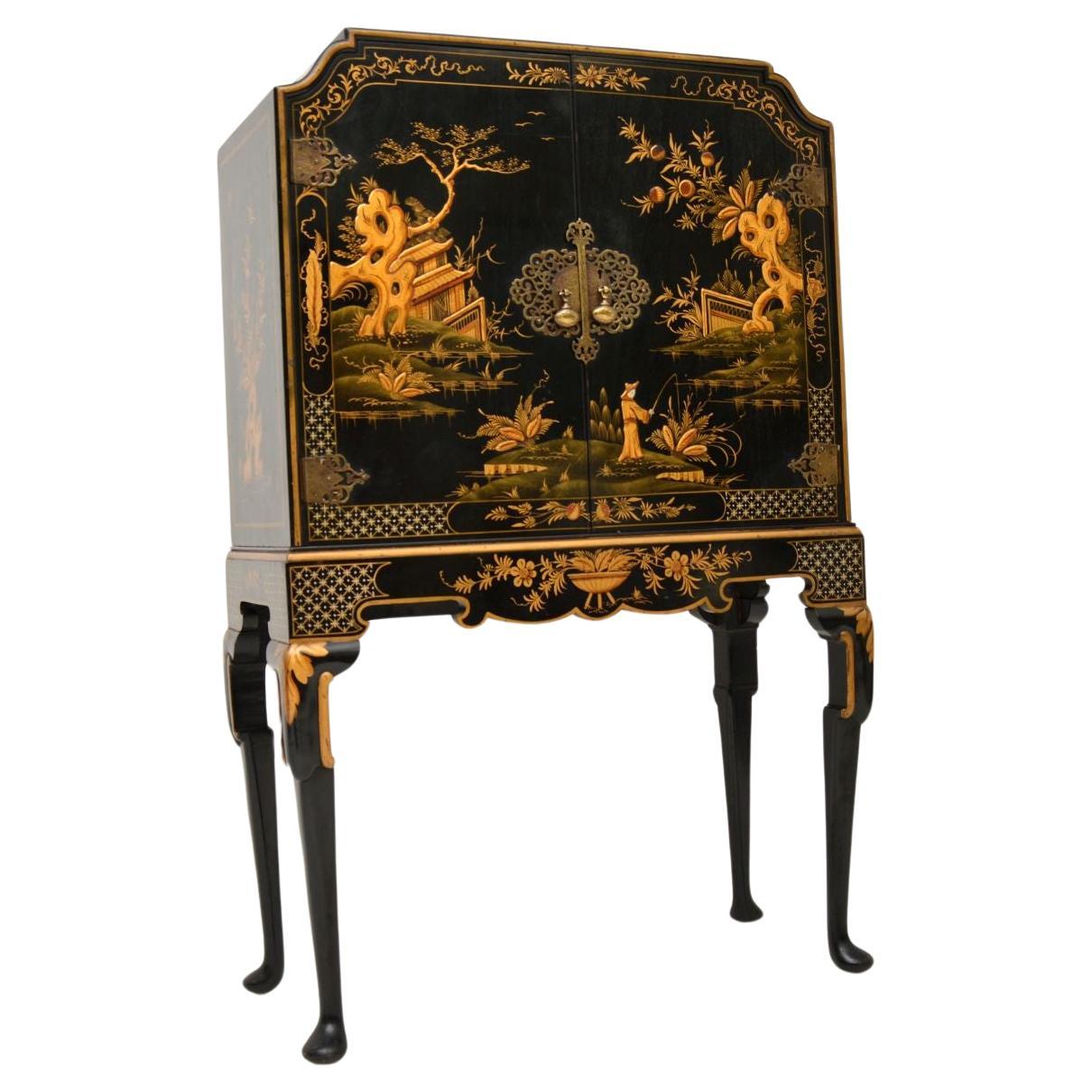 Antique Lacquered Chinoiserie Cocktail Drinks Cabinet