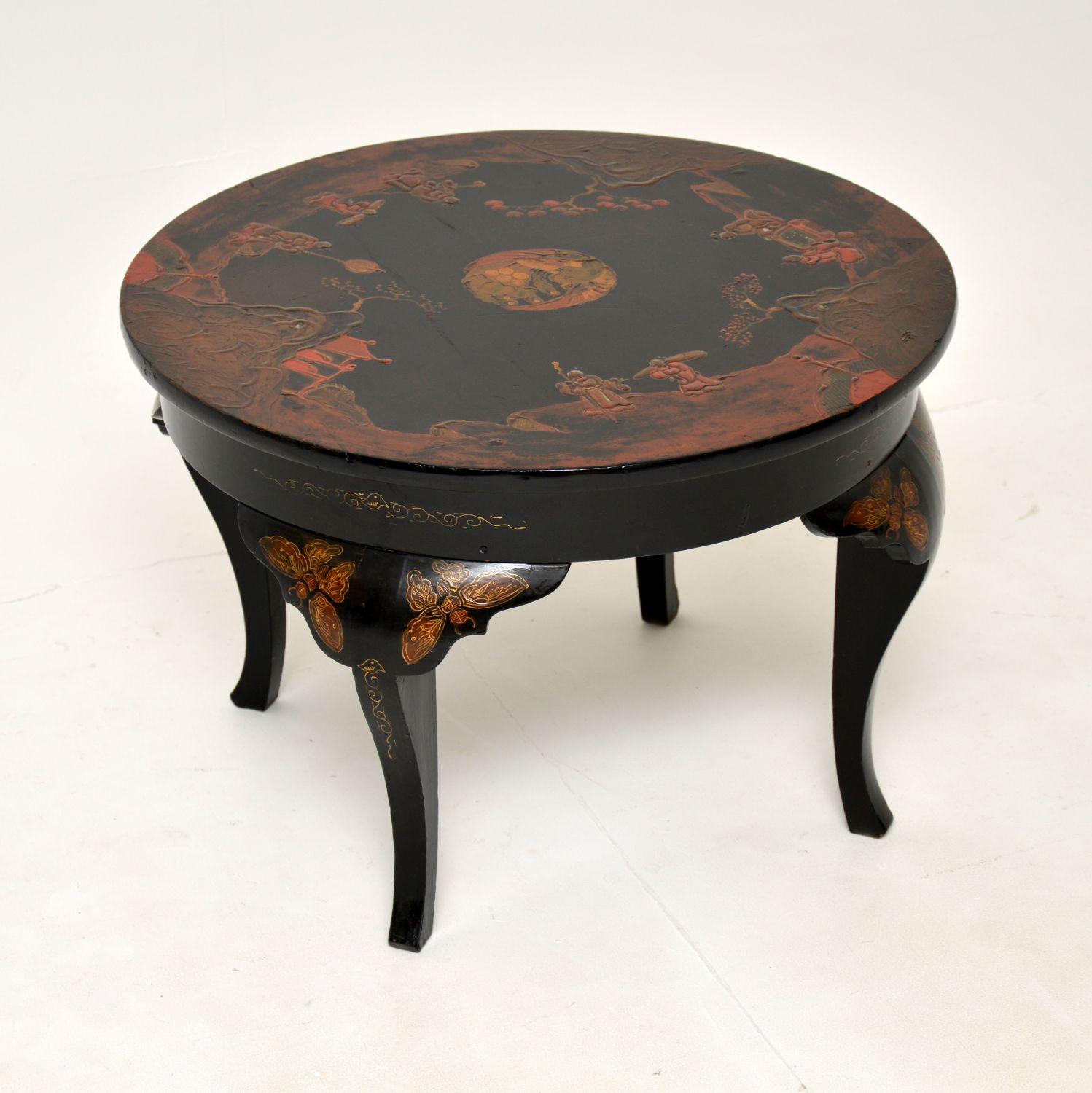 English Antique Lacquered Chinoiserie Coffee Table
