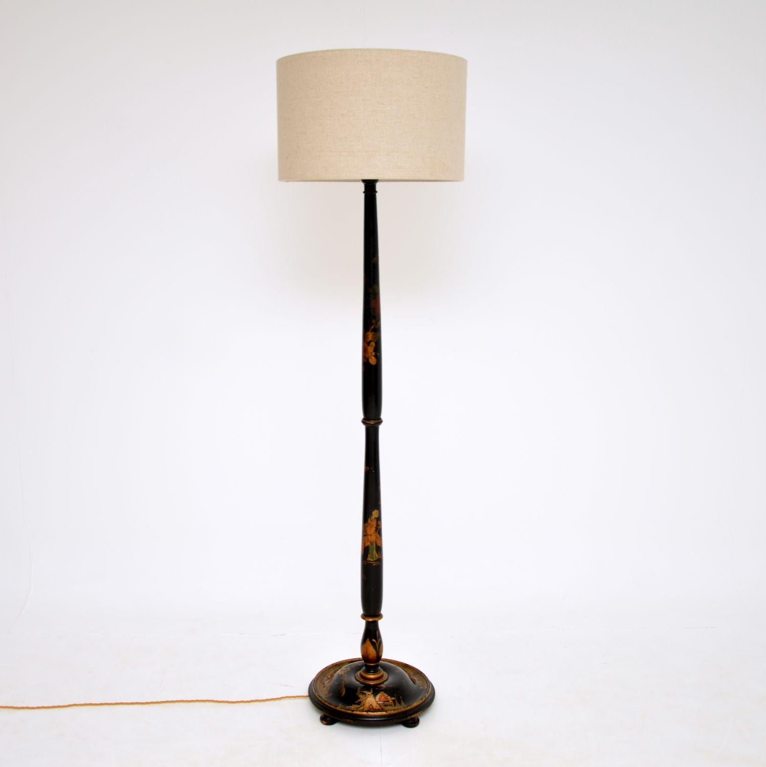 English Antique Lacquered Chinoiserie Floor Lamp