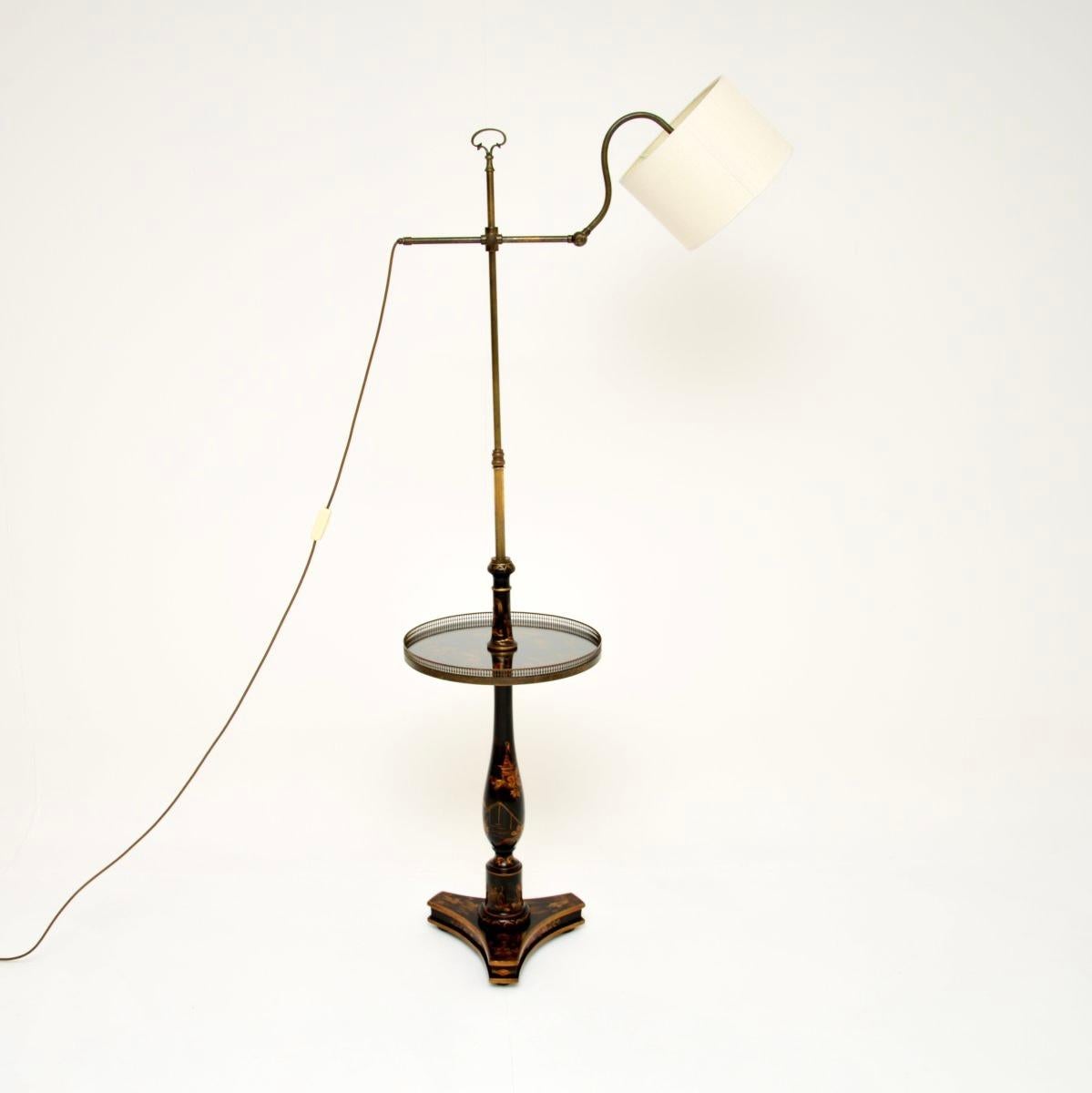 British Antique Lacquered Chinoiserie Floor Lamp Table For Sale