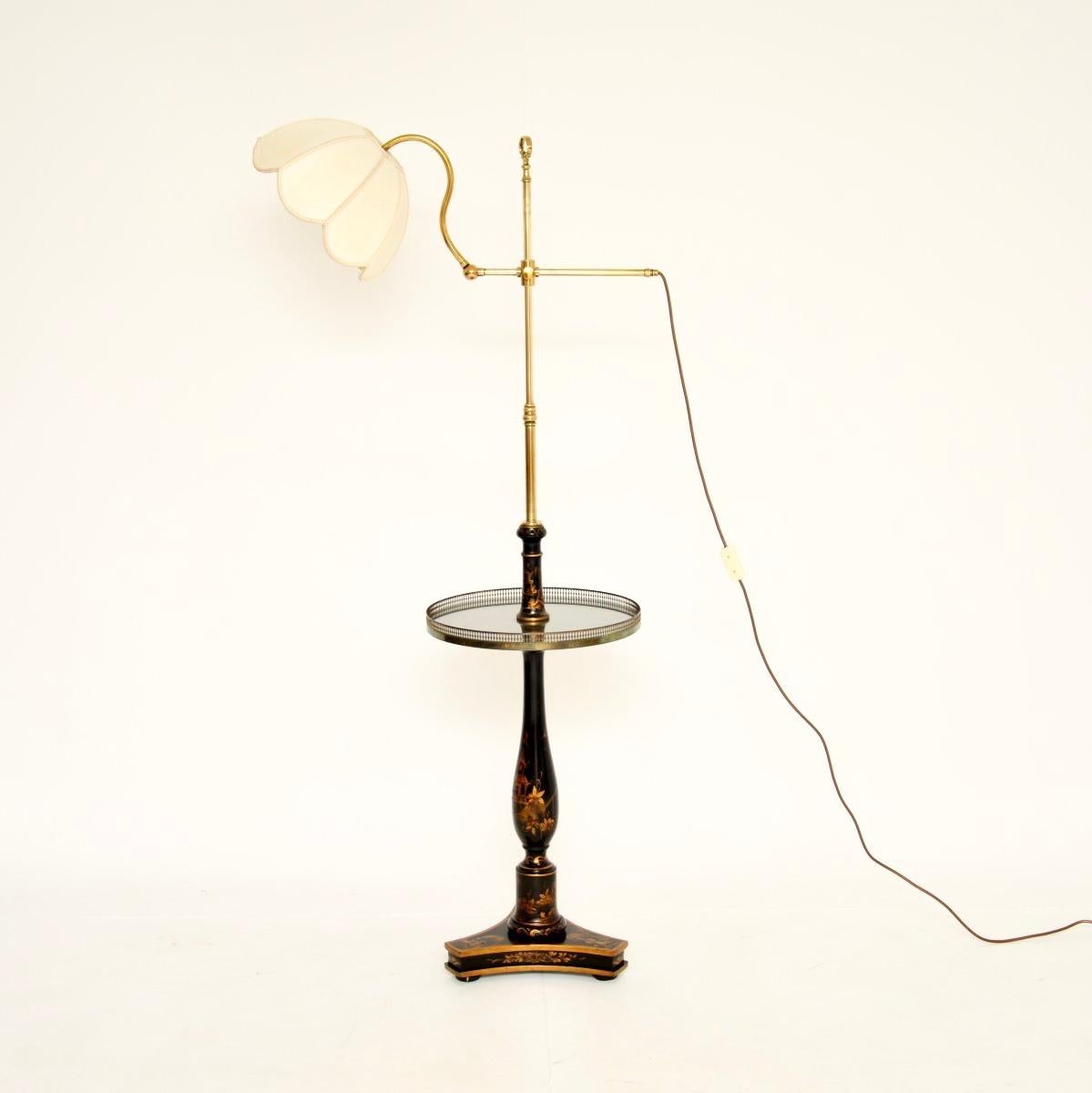 Regency Antique Lacquered Chinoiserie Floor Lamp Table For Sale
