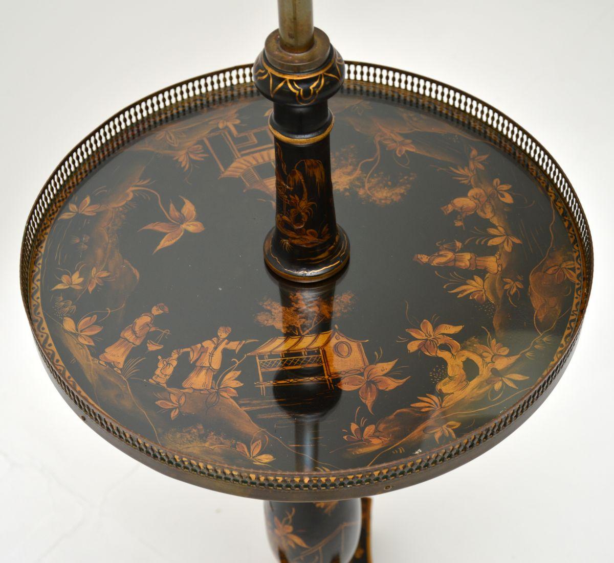 Antique Lacquered Chinoiserie Floor Lamp Table For Sale 1