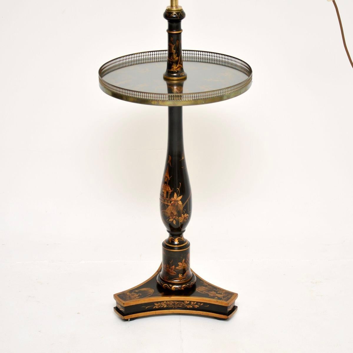 Antique Lacquered Chinoiserie Floor Lamp Table For Sale 1