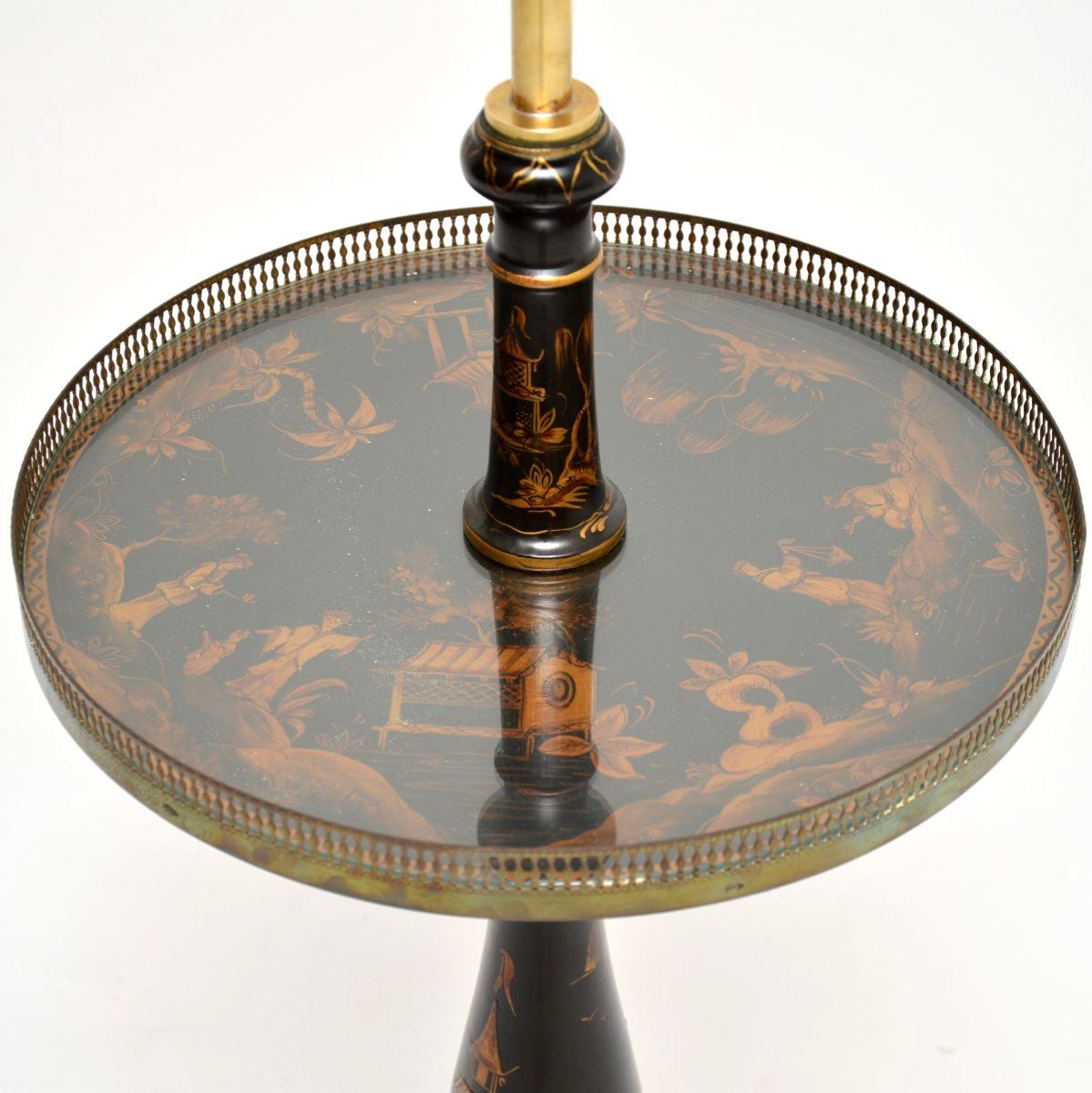 Antique Lacquered Chinoiserie Floor Lamp Table For Sale 2