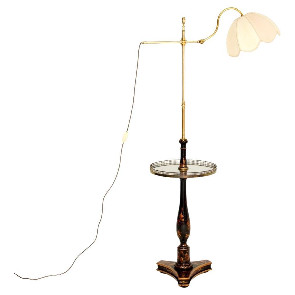 Antique Lacquered Chinoiserie Floor Lamp Table For Sale