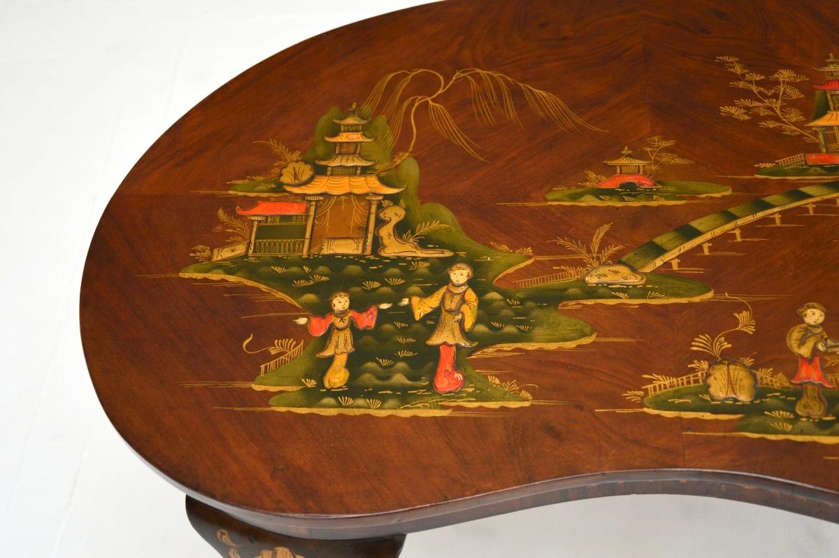 Walnut Antique Lacquered Chinoiserie Kidney Shaped Coffee Table