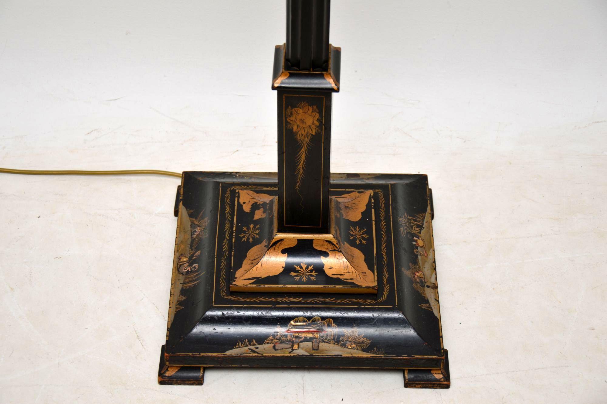 English Antique Lacquered Chinoiserie Lamp Stand