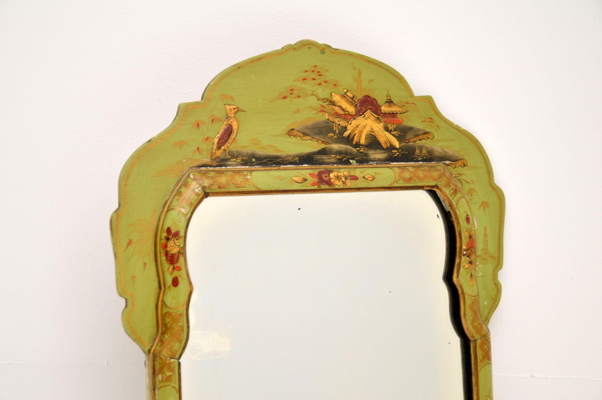 British Antique Lacquered Chinoiserie Mirror