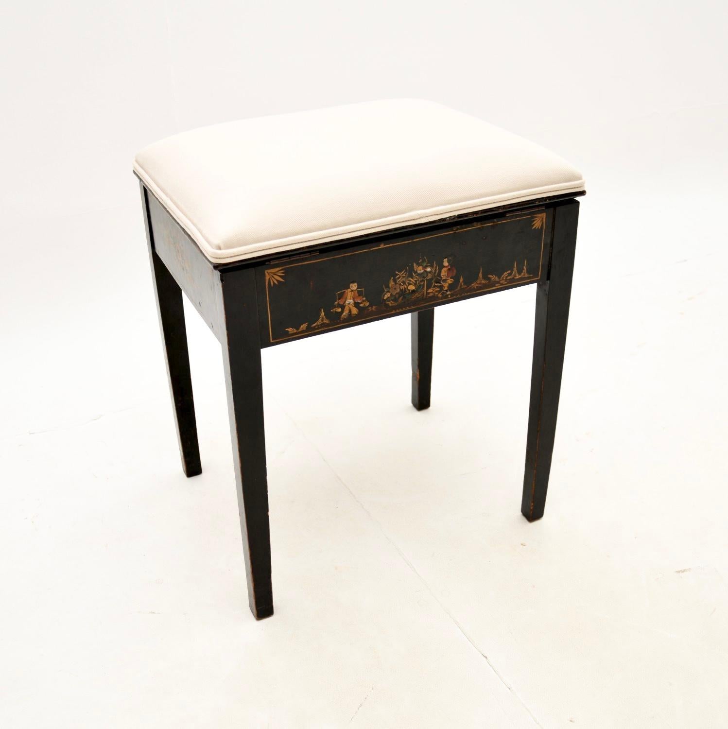 British Antique Lacquered Chinoiserie Piano Stool For Sale