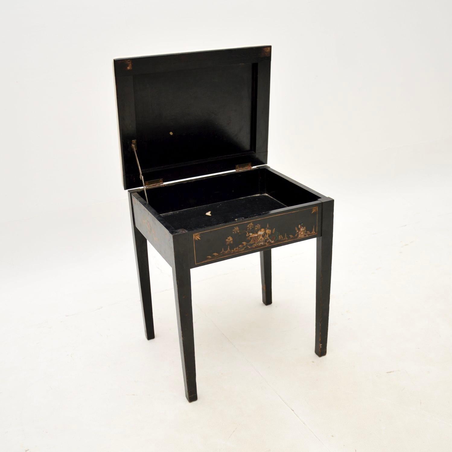 Fabric Antique Lacquered Chinoiserie Piano Stool For Sale