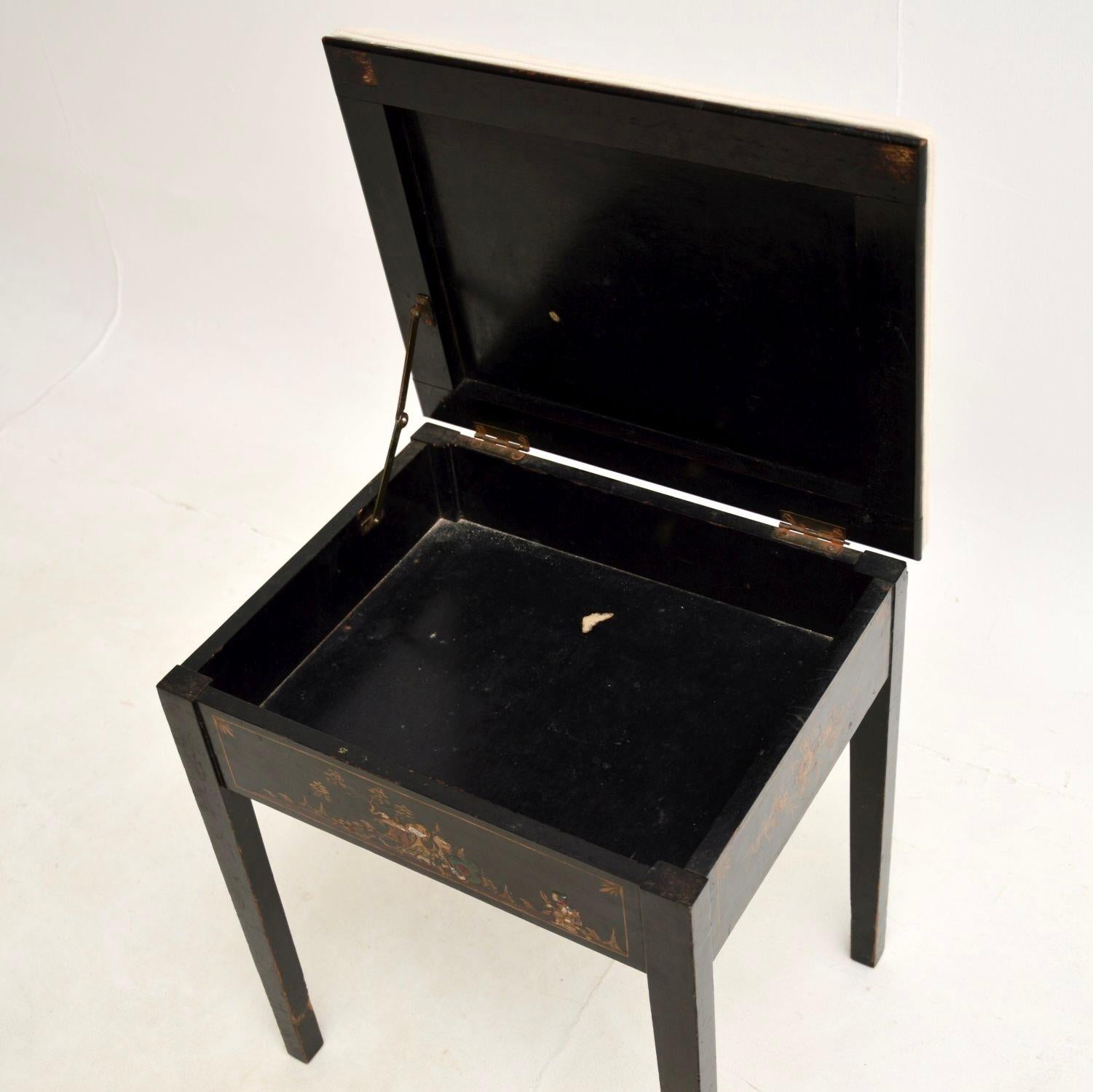 Antique Lacquered Chinoiserie Piano Stool For Sale 1