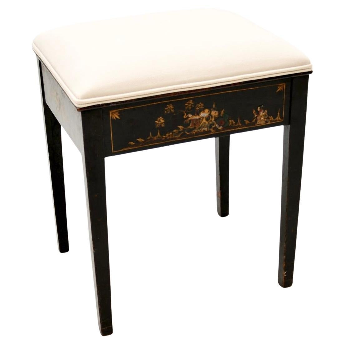 Antique Lacquered Chinoiserie Piano Stool For Sale