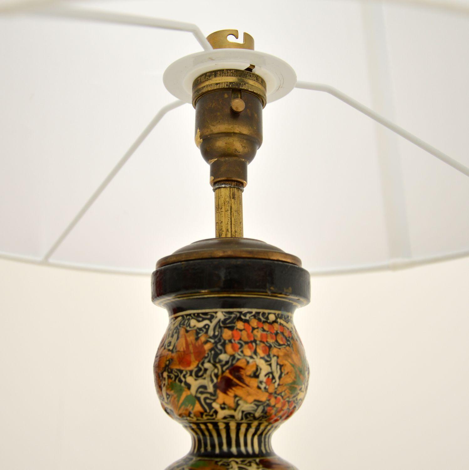 British Antique Lacquered Chinoiserie Table Lamp For Sale