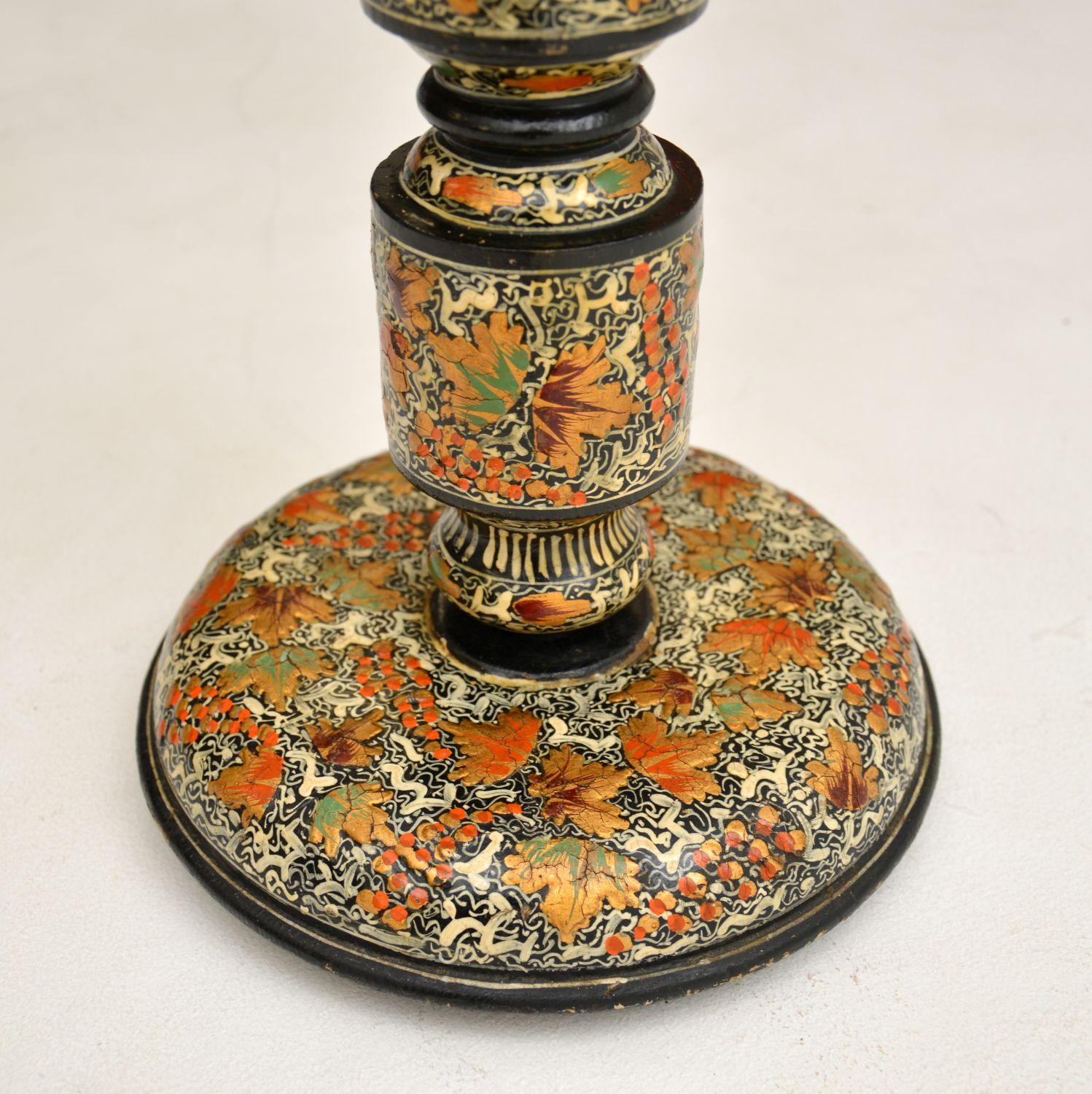 Wood Antique Lacquered Chinoiserie Table Lamp For Sale
