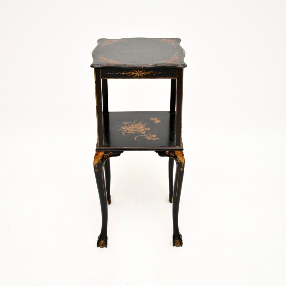 British Antique Lacquered Chinoiserie Two Tier Side Table