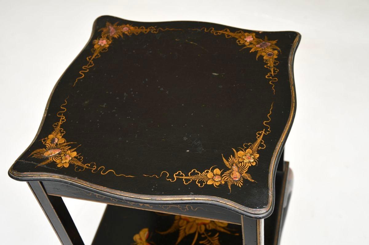 Wood Antique Lacquered Chinoiserie Two Tier Side Table