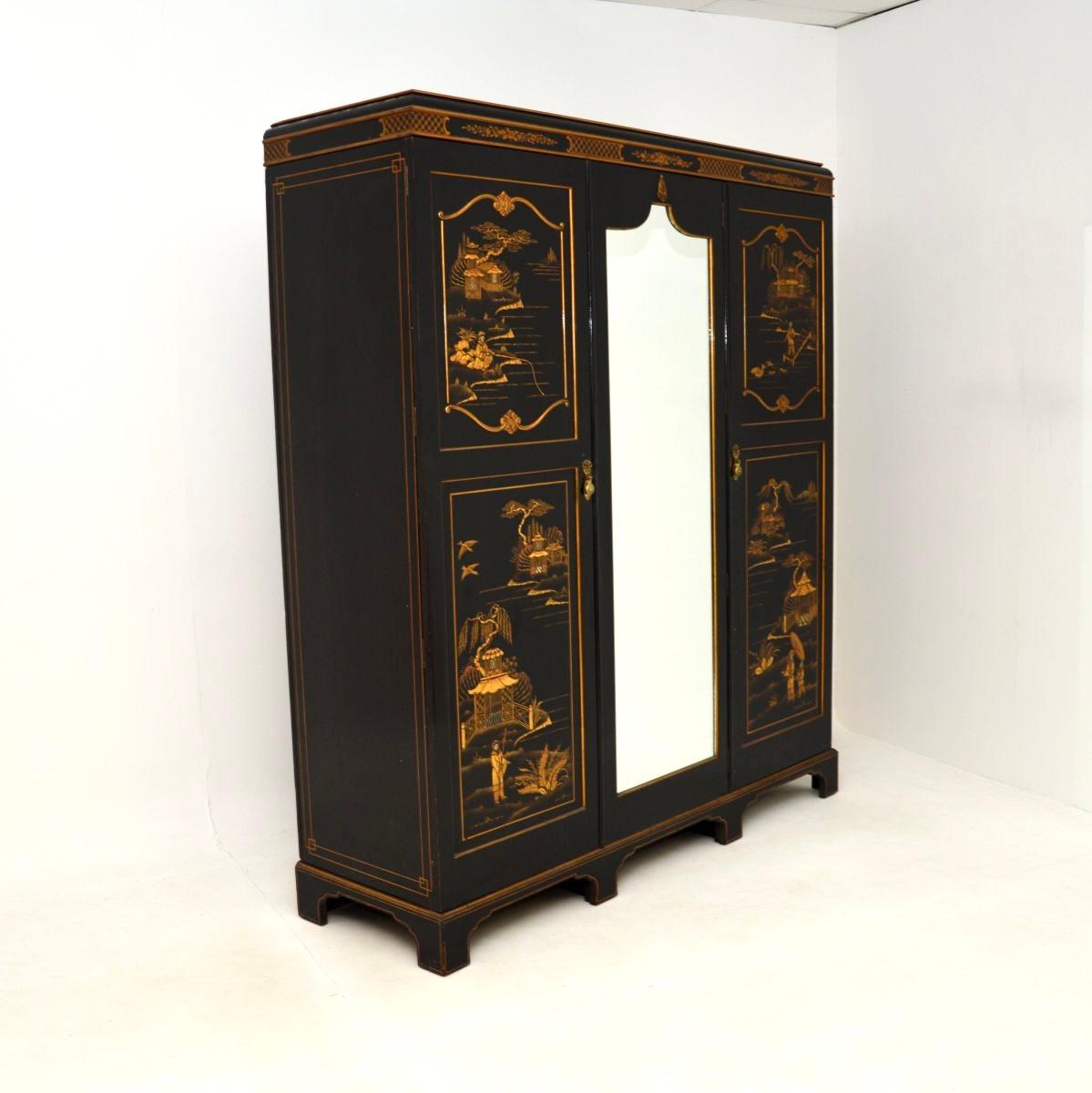 Mirror Antique Lacquered Chinoiserie Wardrobe For Sale